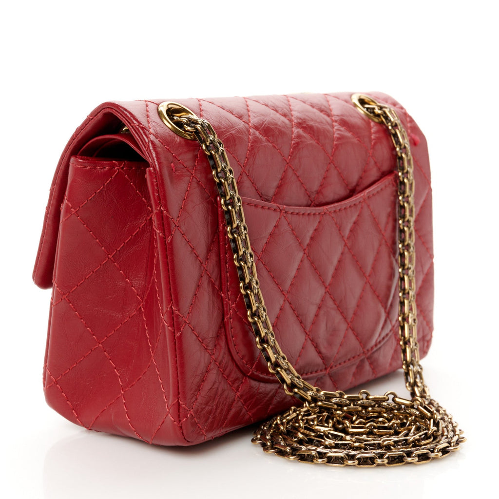 Aged Calfskin Quilted 2.55 Reissue Mini Flap Red