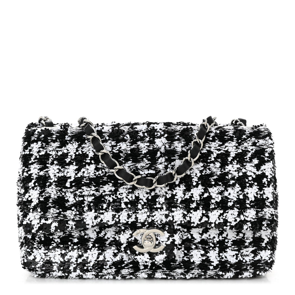 Sequin Houndstooth Medium Flap Black White
