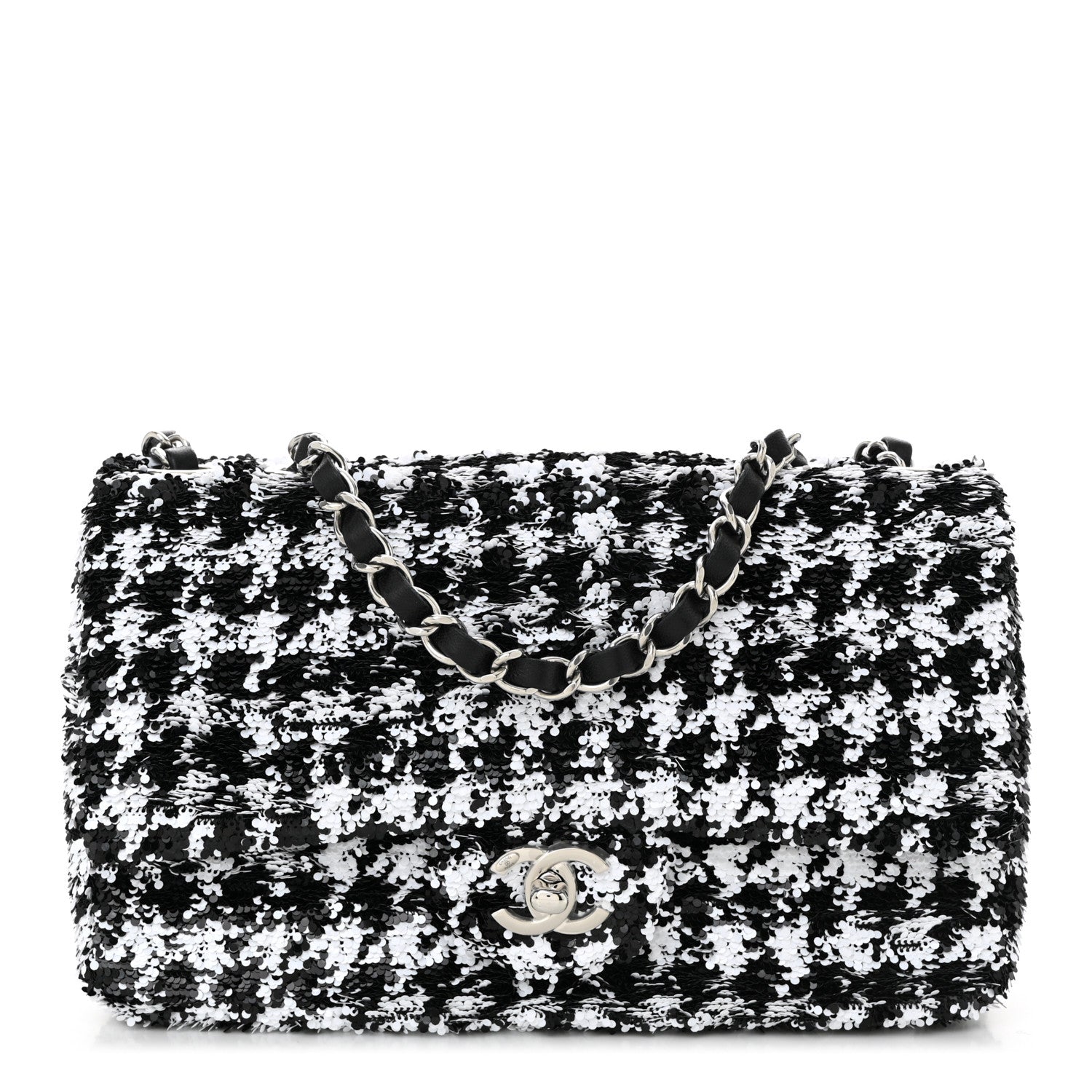 Sequin Houndstooth Medium Flap Black White