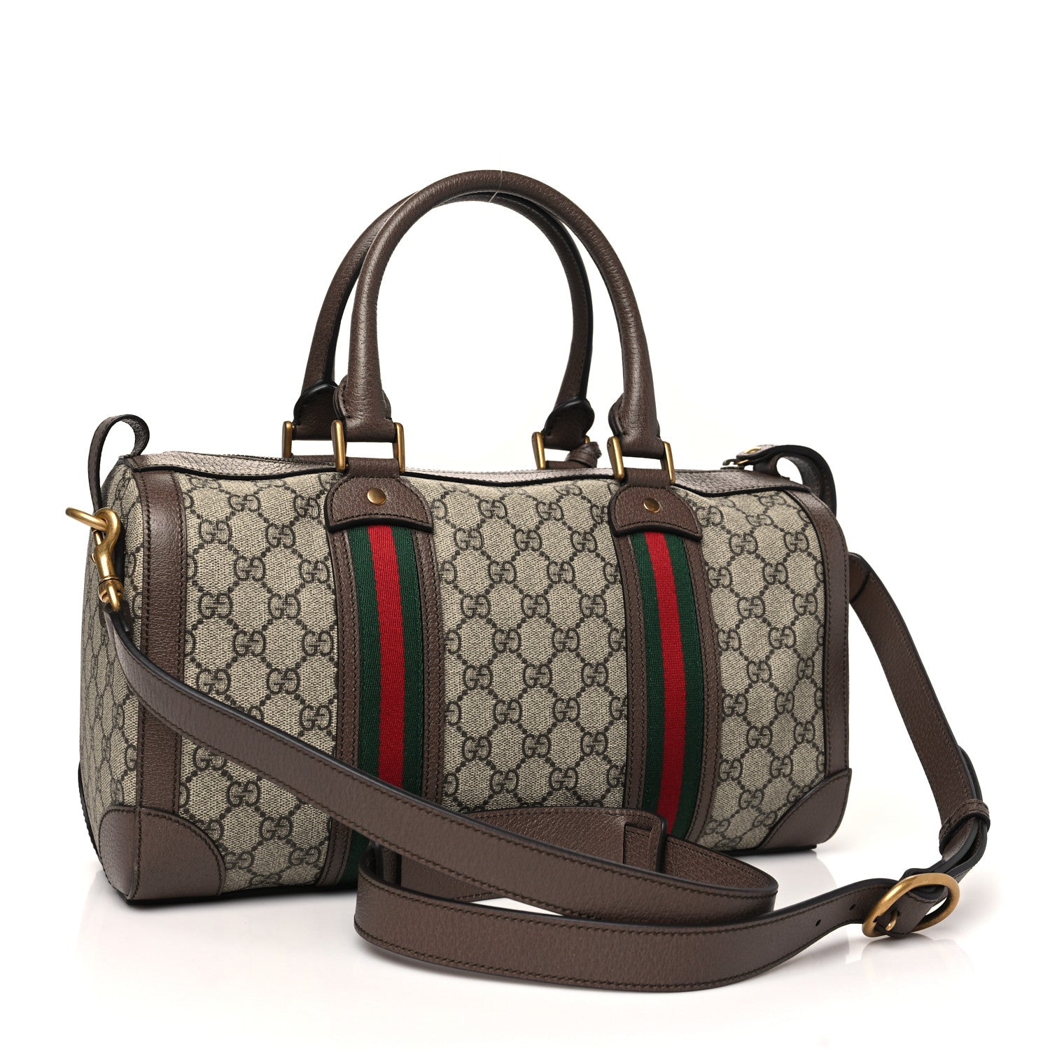GG Supreme Monogram Textured Dollar Calfskin Web Small Duffle Bag Beige Ebony