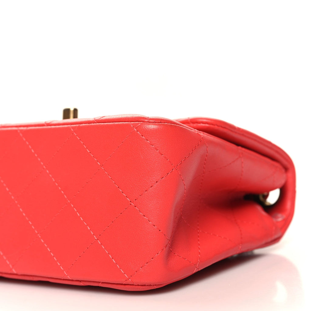 Lambskin Quilted Mini Square Flap Red