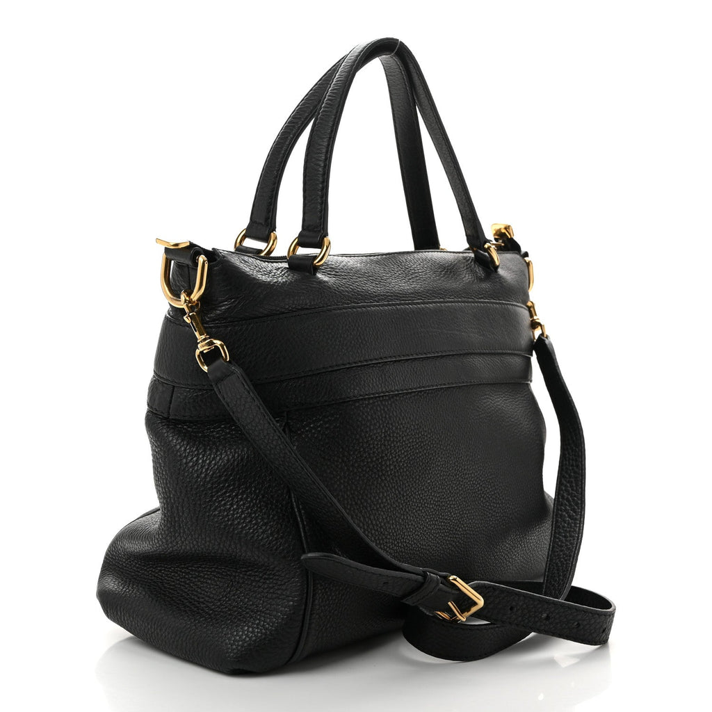 Pebbled Calfskin Ride Medium Top Handle Bag Black