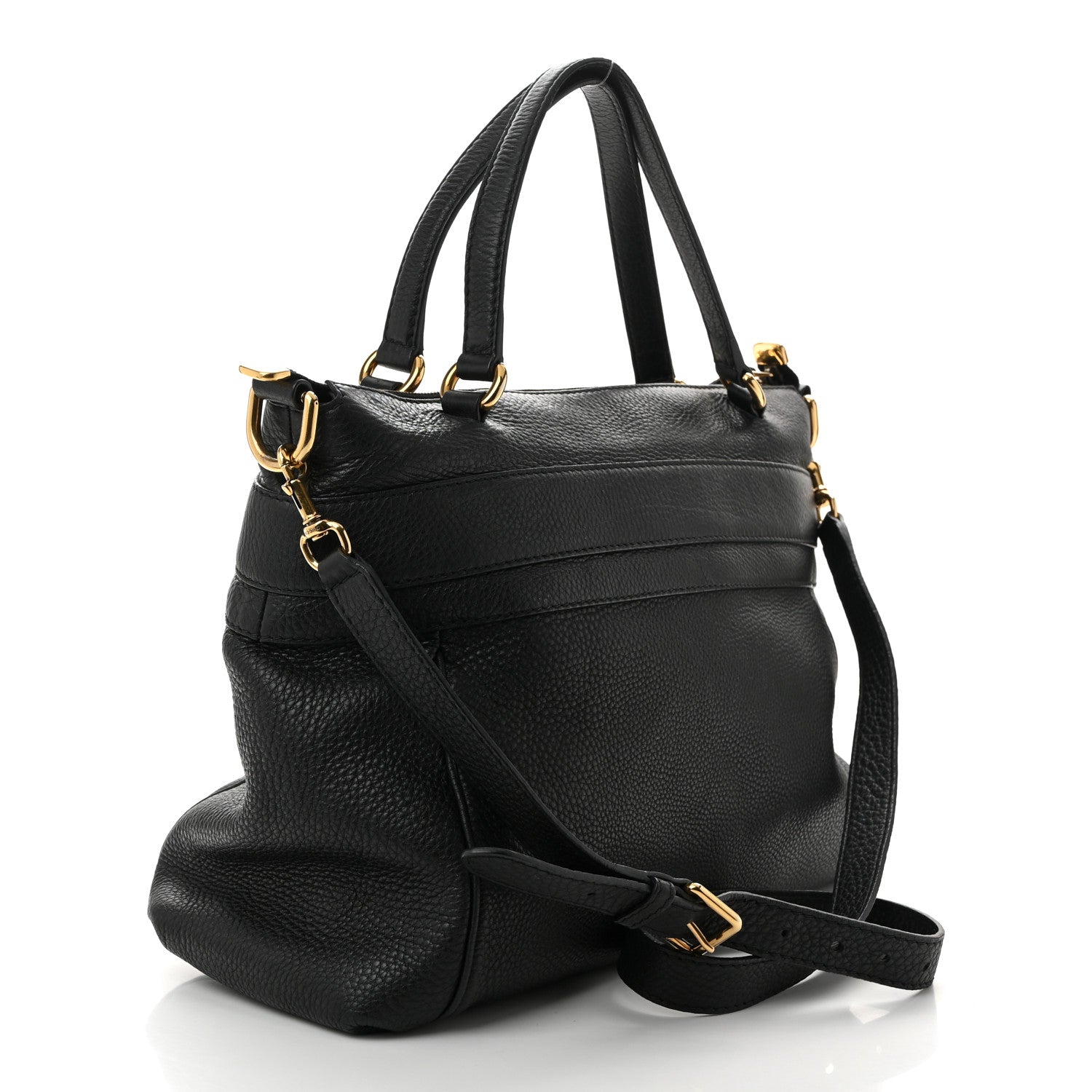 Pebbled Calfskin Ride Medium Top Handle Bag Black