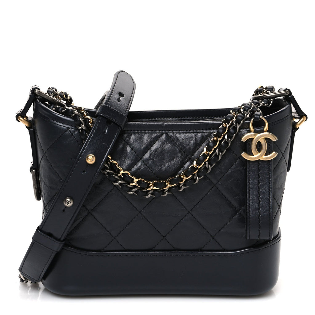 Aged Calfskin Quilted Small Gabrielle Hobo Dark Grey