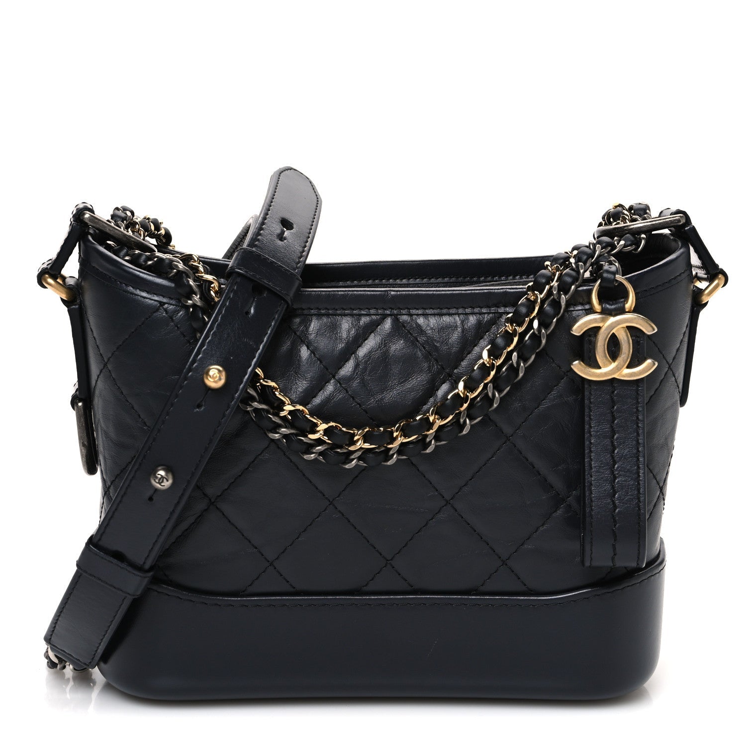 Aged Calfskin Quilted Small Gabrielle Hobo Dark Grey
