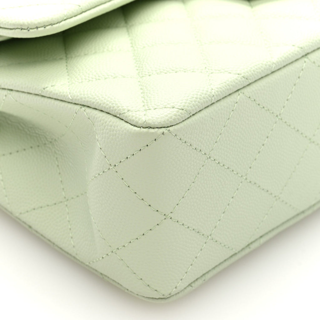 Caviar Quilted Small Double Flap Light Green