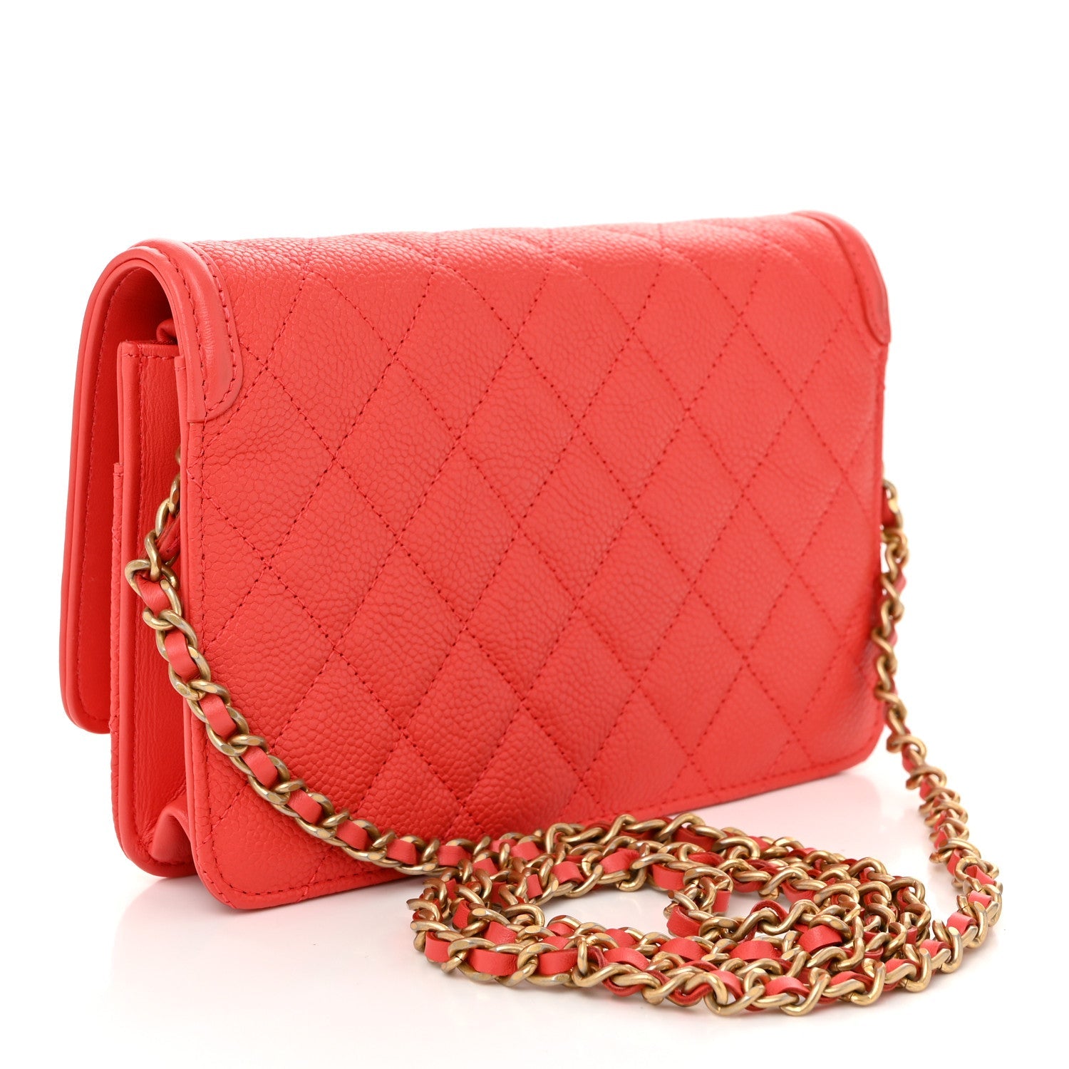 Caviar Quilted CC Filigree Wallet On Chain WOC Coral