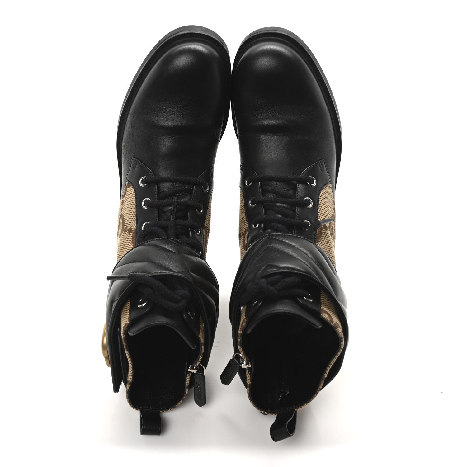 Flores Calfskin Monogram Maxi GG Nappa Matelasse Double G 40mm Ankle Boots 39 Black Camel Ebony