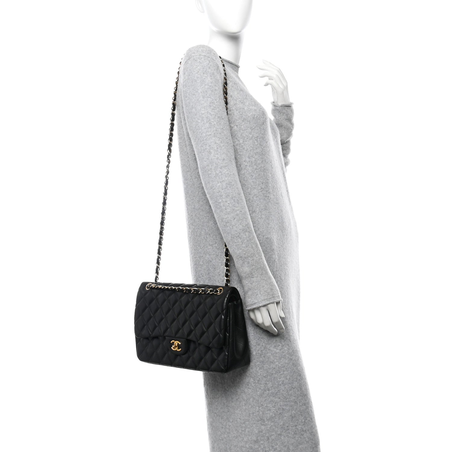 Lambskin Quilted Jumbo Double Flap Black