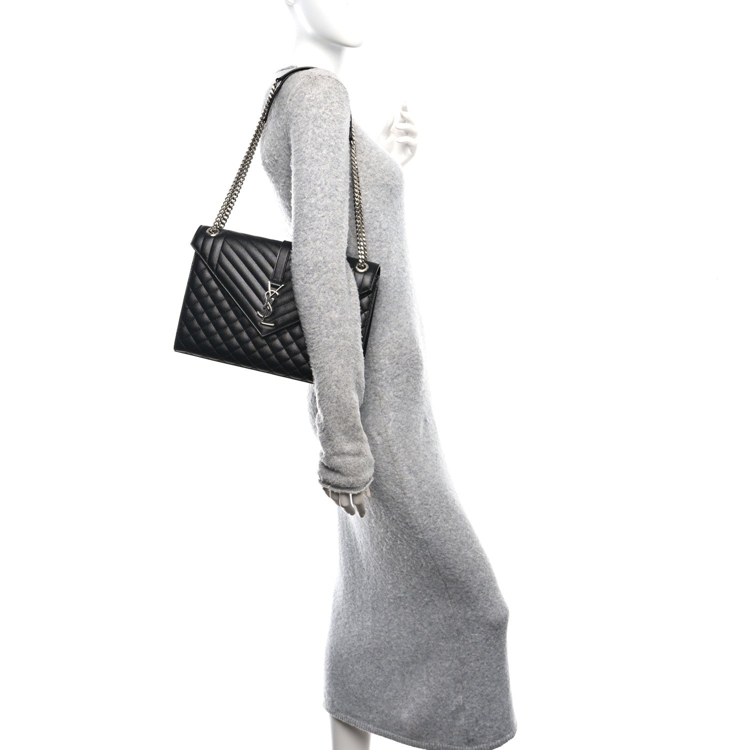 Grain De Poudre Textured Mixed Matelasse Large Triquilt Monogram Satchel Black