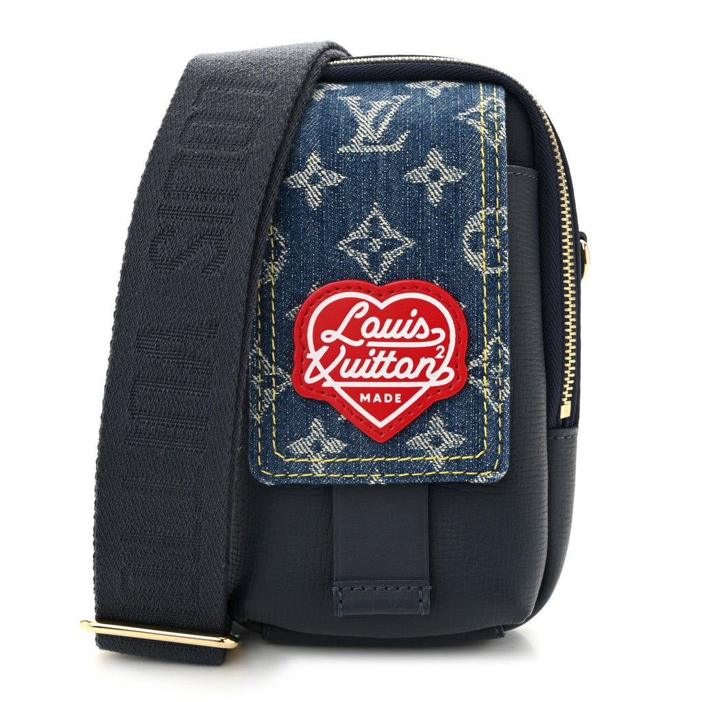 X NIGO Denim Monogram Flat Double Phone Pouch