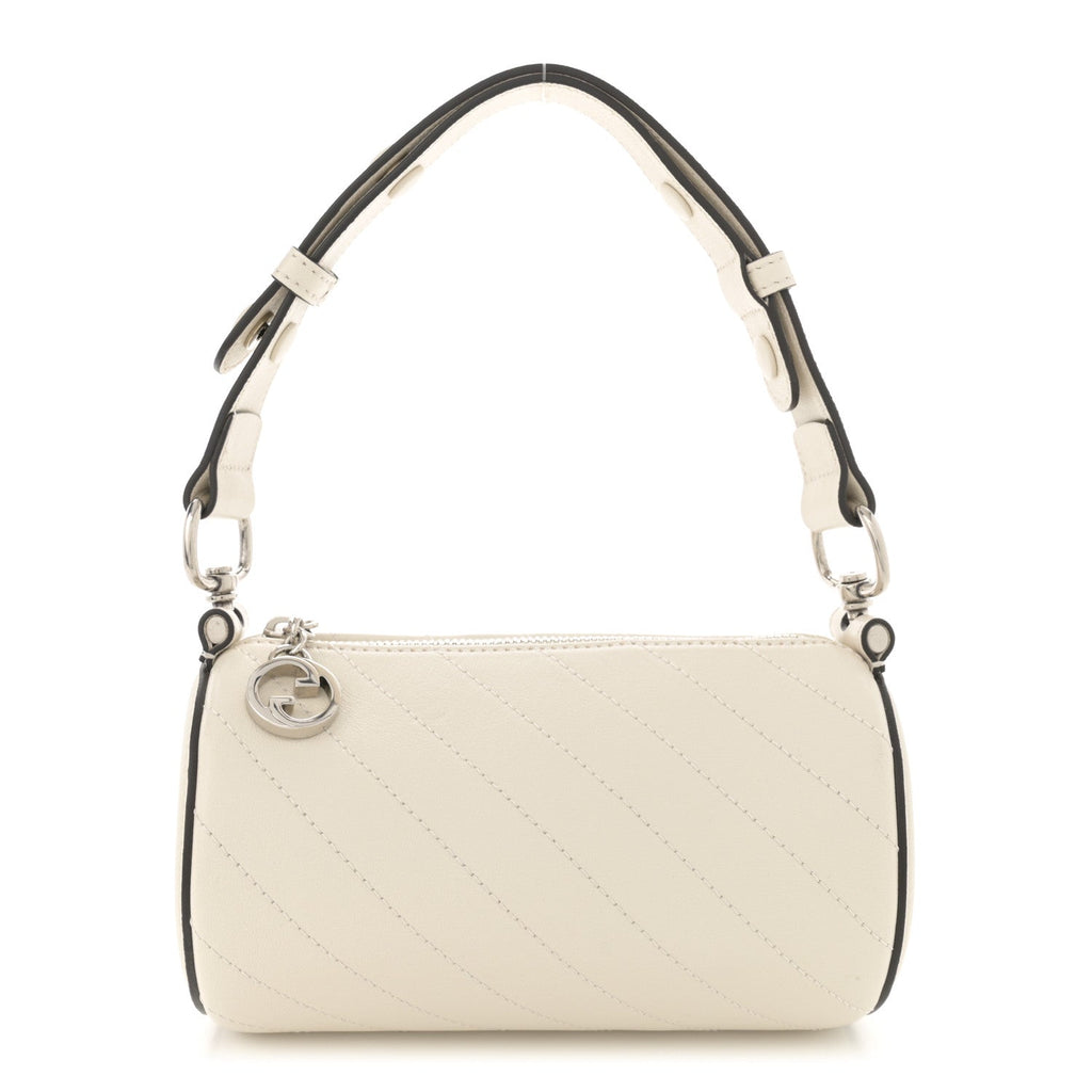 Sakai Be Green Calfskin Diagonal Stitched Mini Blondie Barrel Shoulder Bag Mystic White