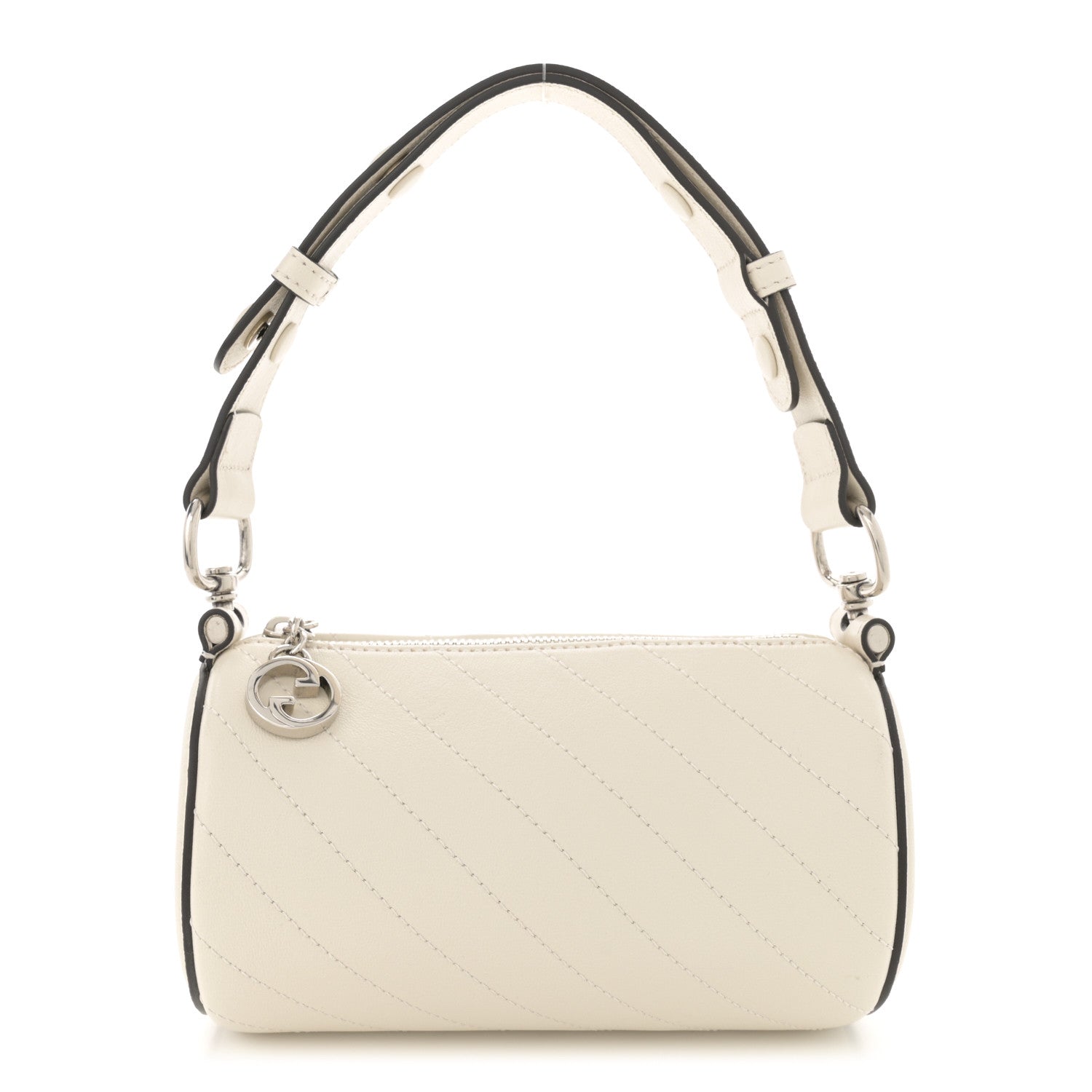 Sakai Be Green Calfskin Diagonal Stitched Mini Blondie Barrel Shoulder Bag Mystic White