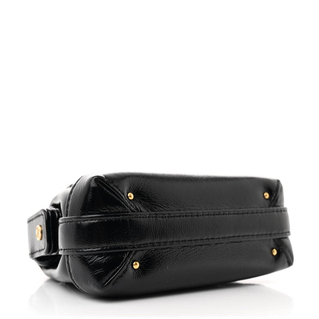 Shiny Lambskin Quilted Mini Cocodoc Top Handle Bag Black