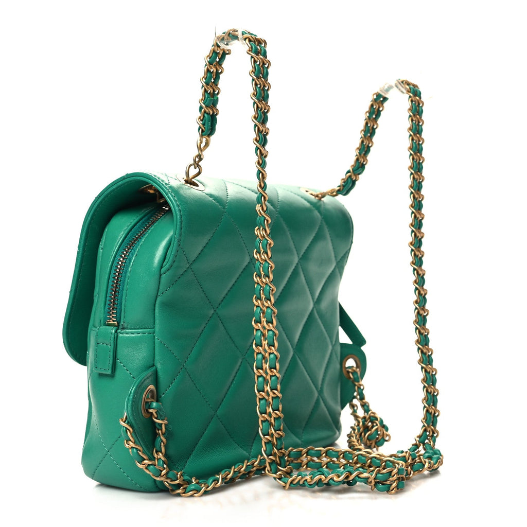Lambskin Quilted Chain CC Backpack Green