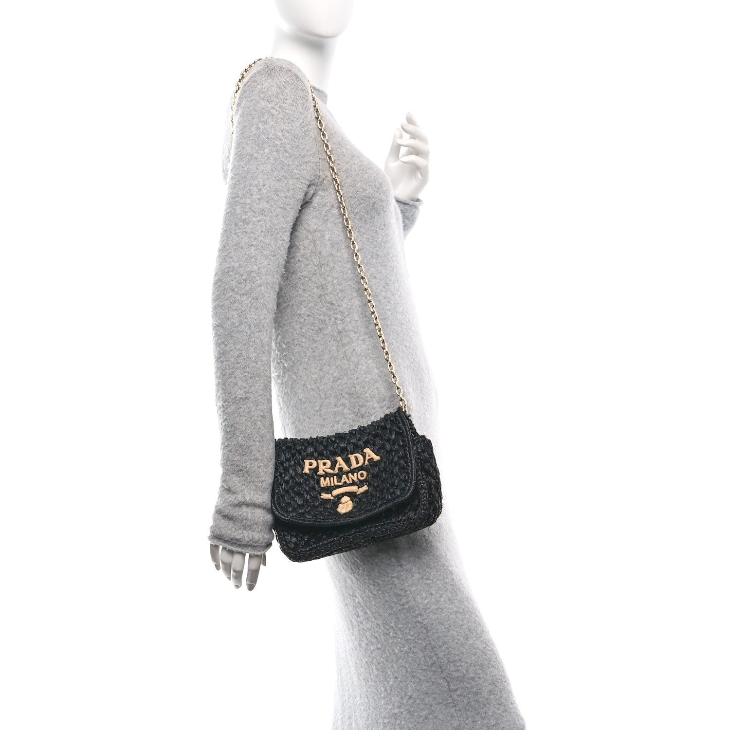 Yarn Raffia Effect Crochet Logo Shoulder Bag Black