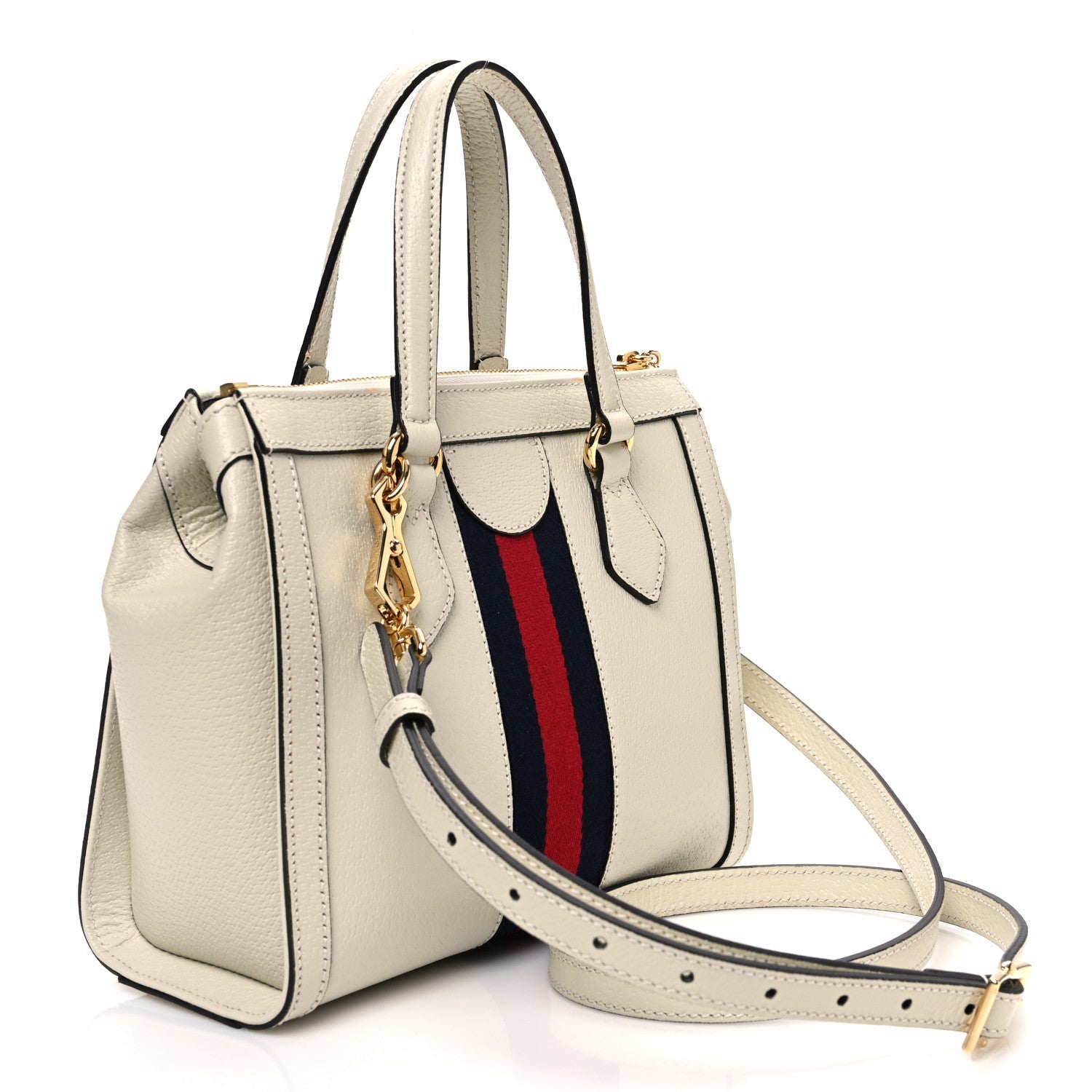 Textured Calfskin Web Small Ophidia Tote Bag Mystic White