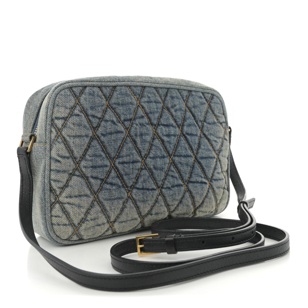 Denim Matelasse Quilted Summer Embroidered Classic Monogram Camera Bag Blue
