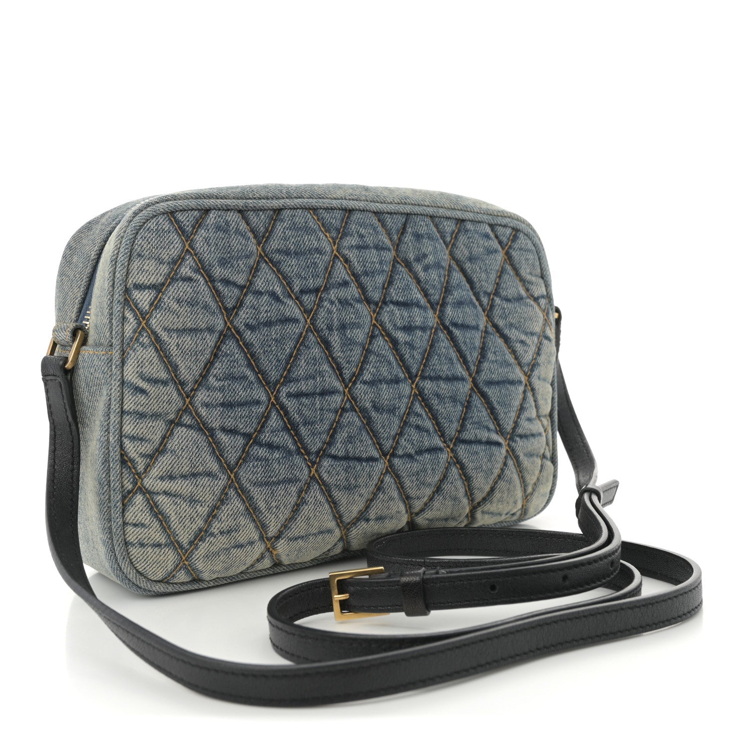 Denim Matelasse Quilted Summer Embroidered Classic Monogram Camera Bag Blue