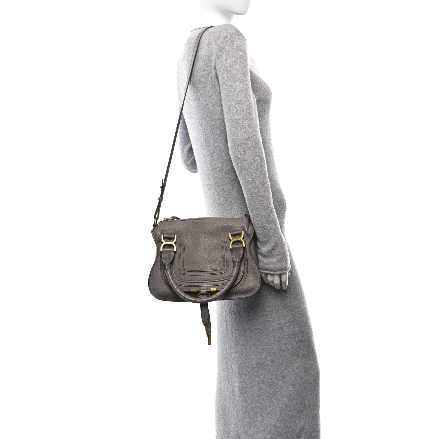 Calfskin Small Marcie Satchel Cashmere Grey