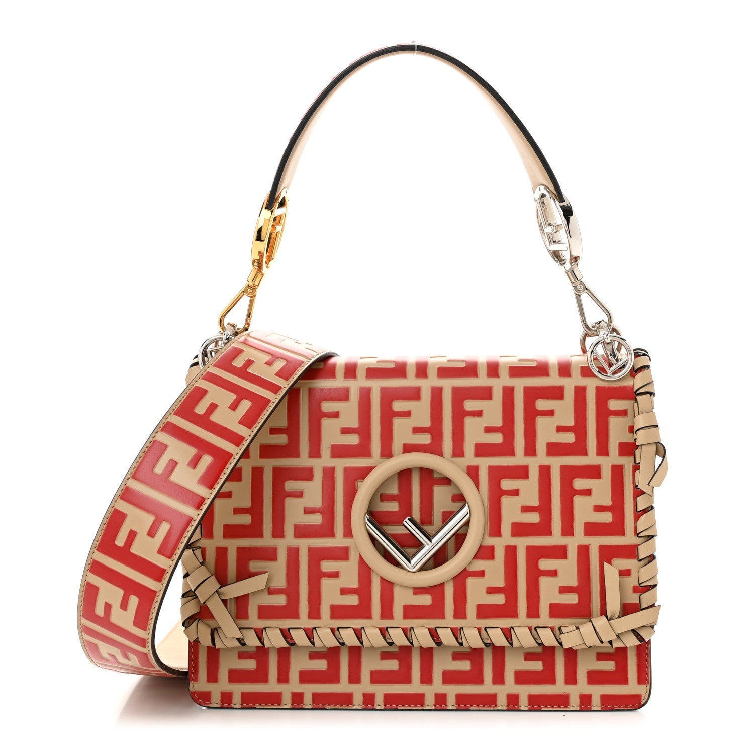 Vitello Century F is Fendi Whipstitch Threads FF Embossed Kan I Shoulder Bag Amido Fiamma