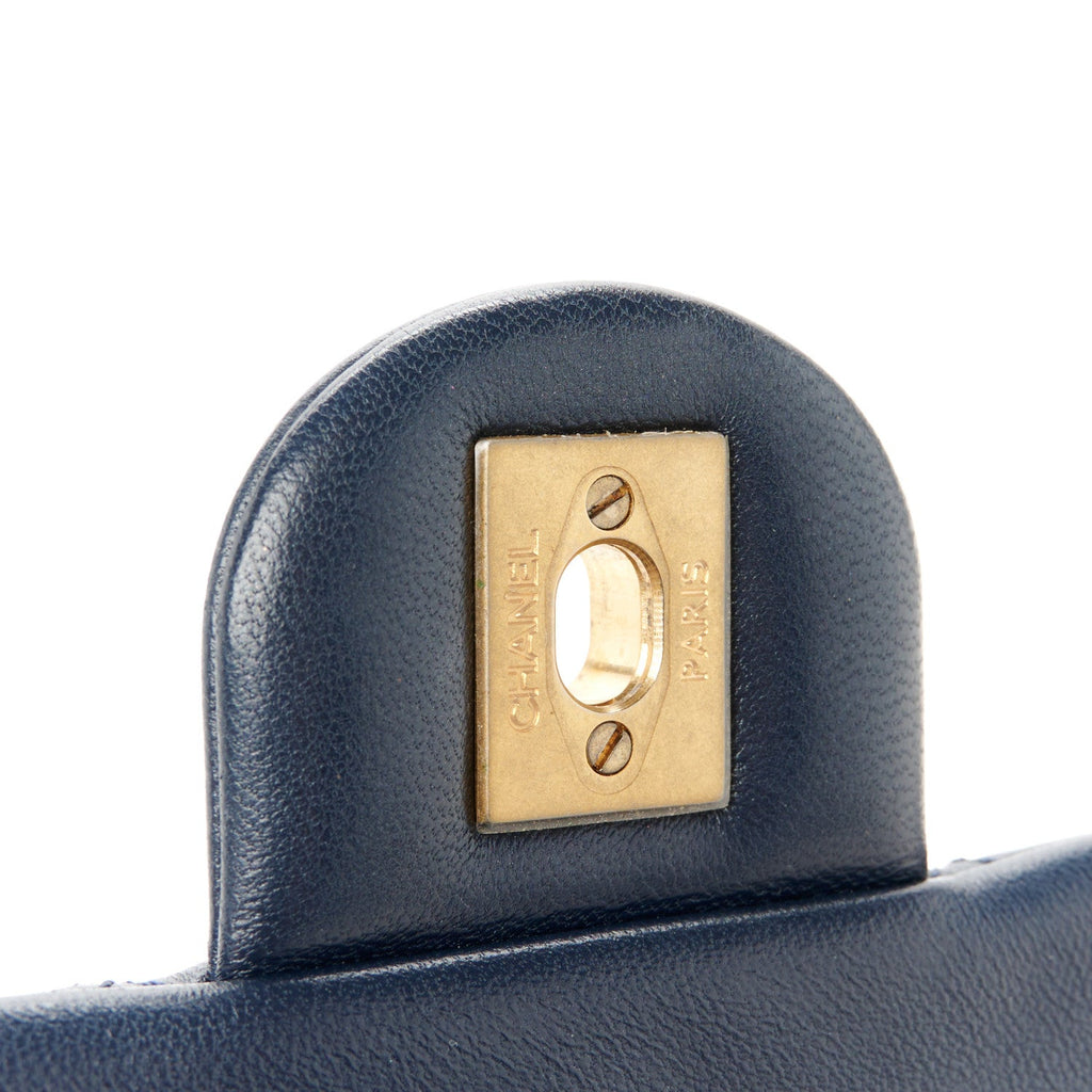 Lambskin Quilted Mini Pearl Crush Rectangular Flap Navy Blue