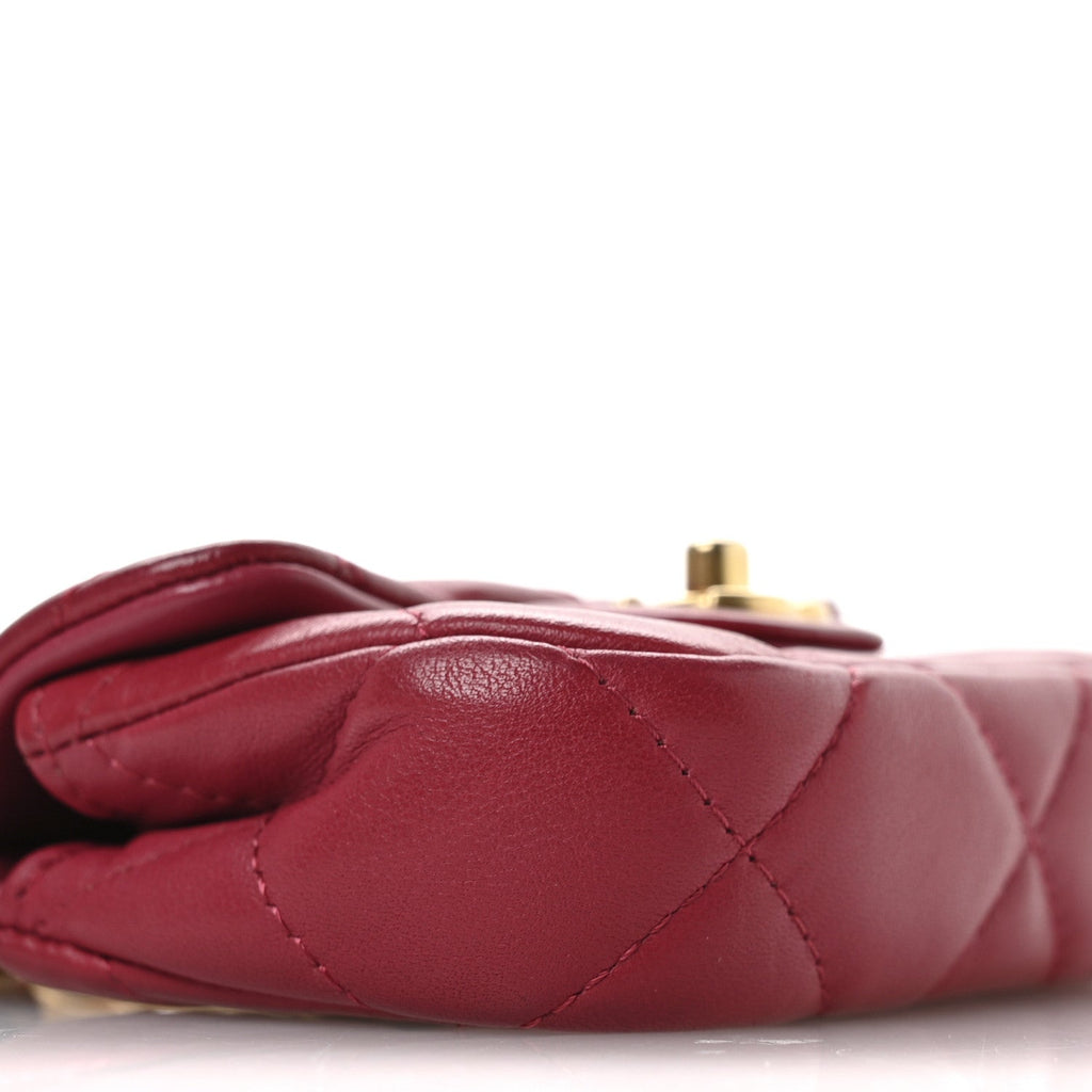 Calfskin Quilted Lady Handle Flap  Holder With Chain Dark Pink