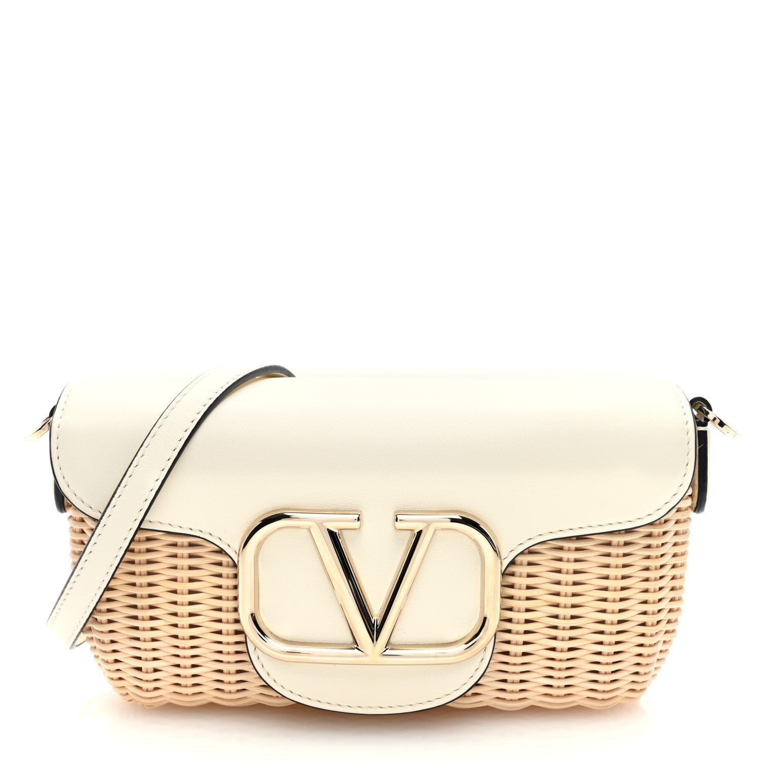 Wicker Calfskin Vlogo Small Loco Shoulder Bag Natural Ivory