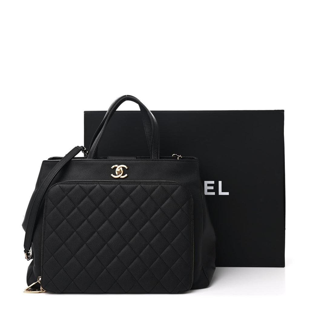 Caviar Quilted Large Business Affinity Shopping Bag Black