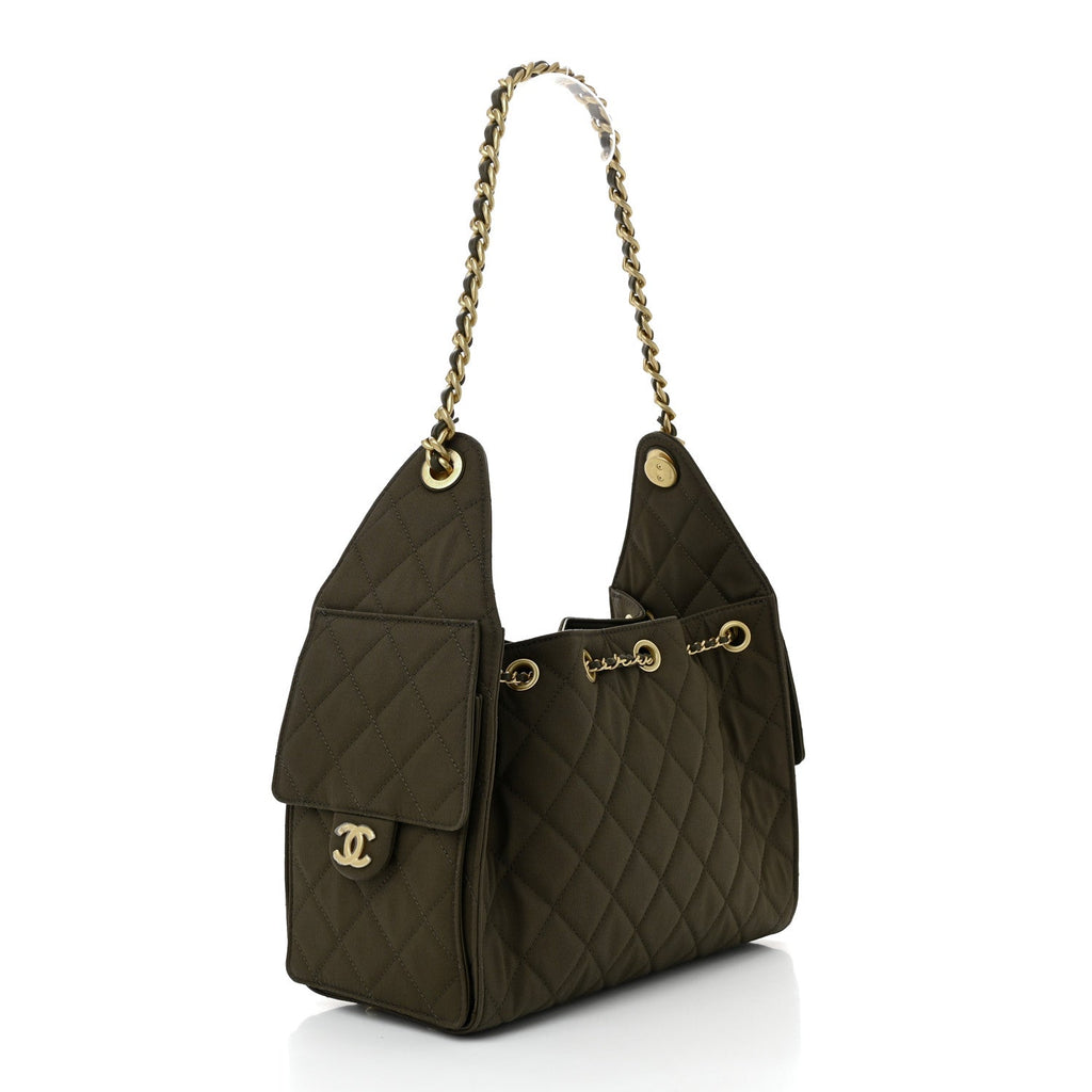 Canvas Quilted Small Chanel 25 Handbag Khaki