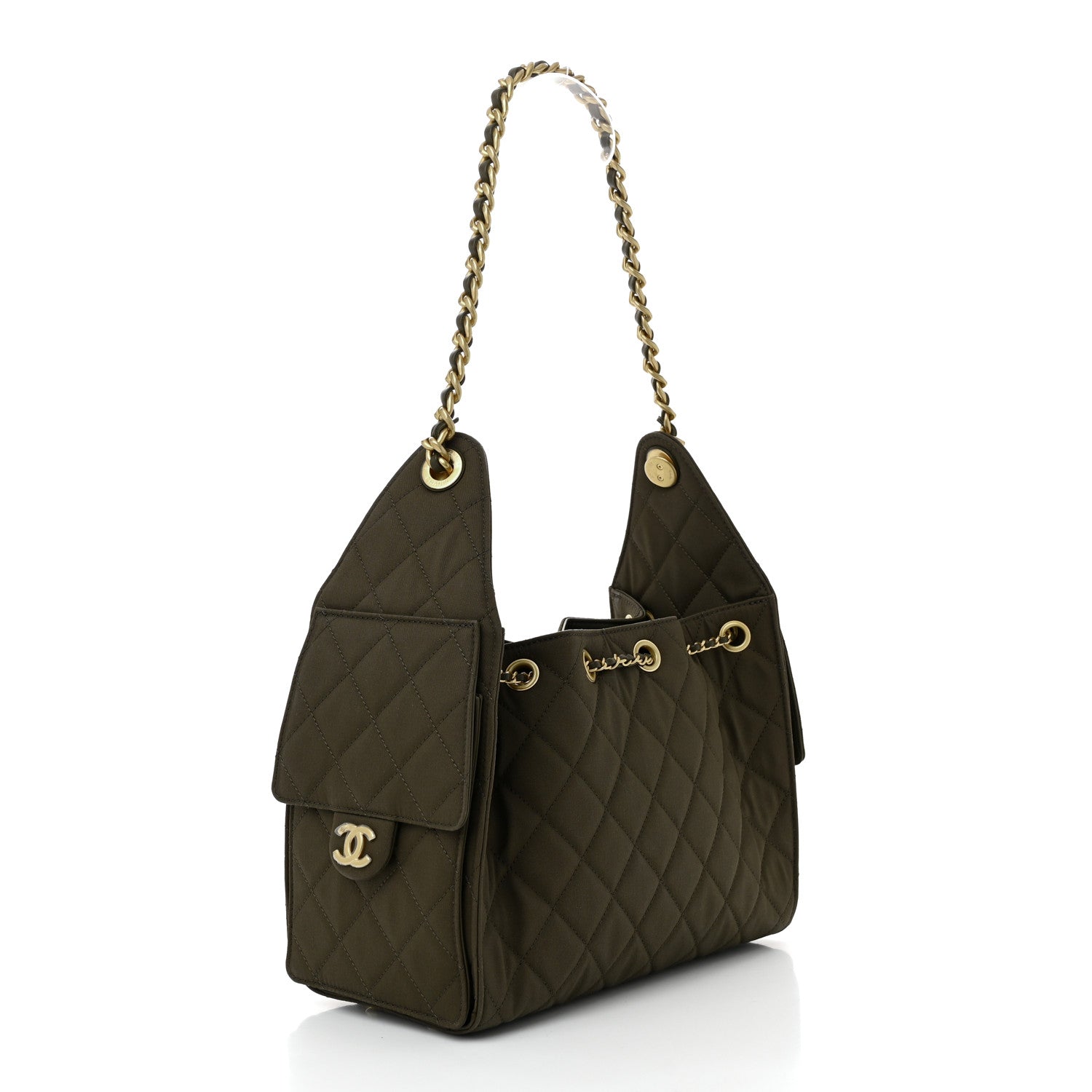 Canvas Quilted Small Chanel 25 Handbag Khaki
