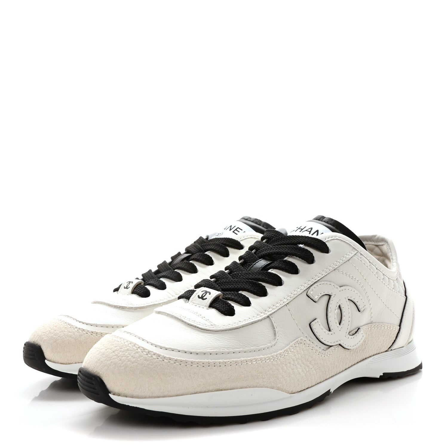Calfskin Suede CC Womens Sneakers 36 White Black