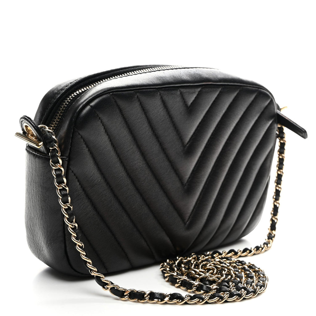 Lambskin Chevron Quilted Camera Case Black