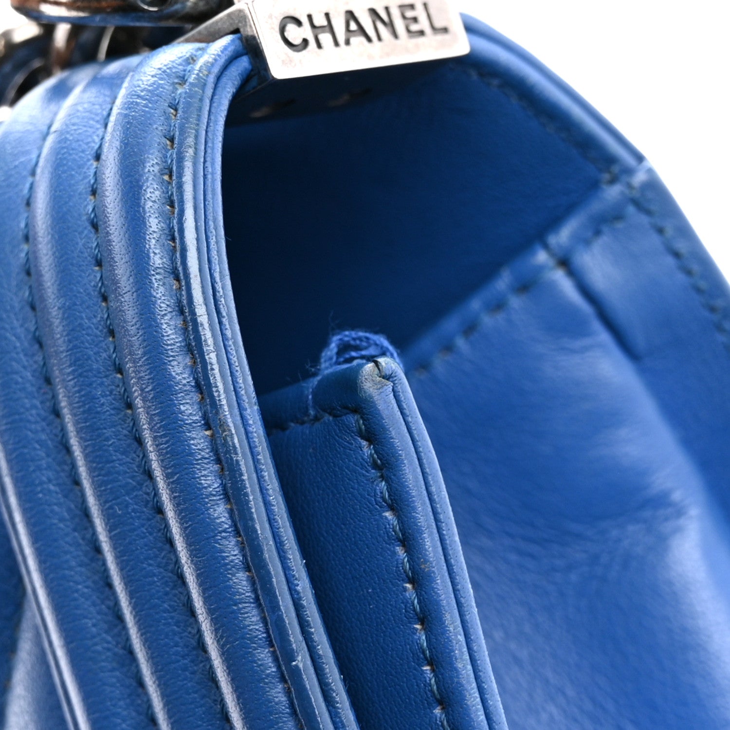 Calfskin Chevron Quilted Medium Boy Flap Blue