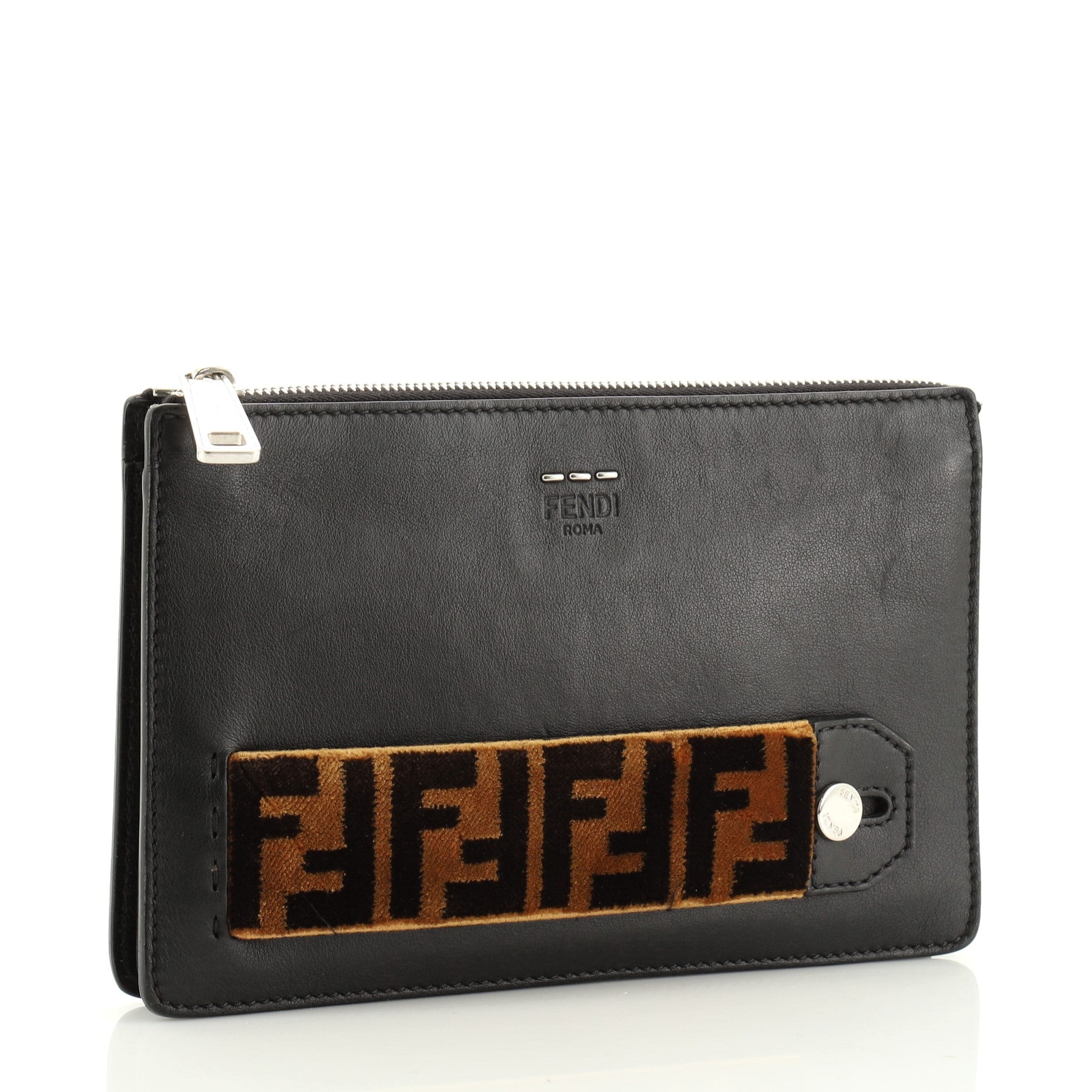 Handle Clutch Leather with Zucca Velvet Small