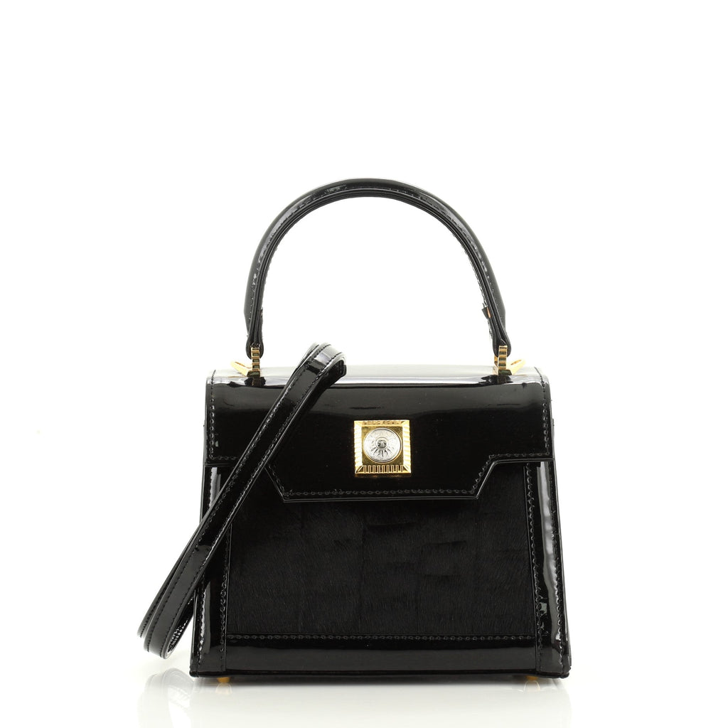 Vintage Convertible Top Handle Bag Patent and Calf Hair Mini