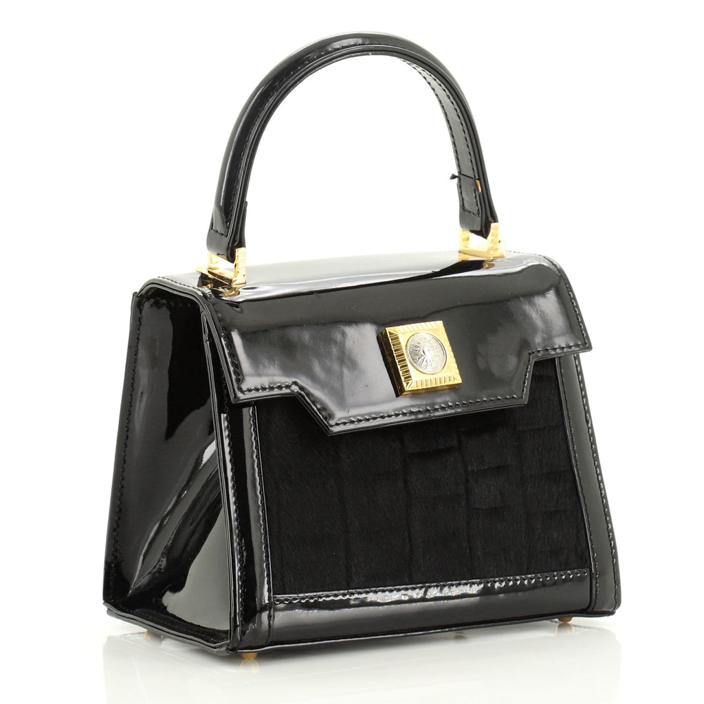 Vintage Convertible Top Handle Bag Patent and Calf Hair Mini