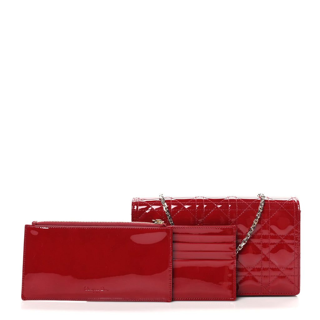 Patent Cannage Lady Dior Chain Wallet Rouge Ceris