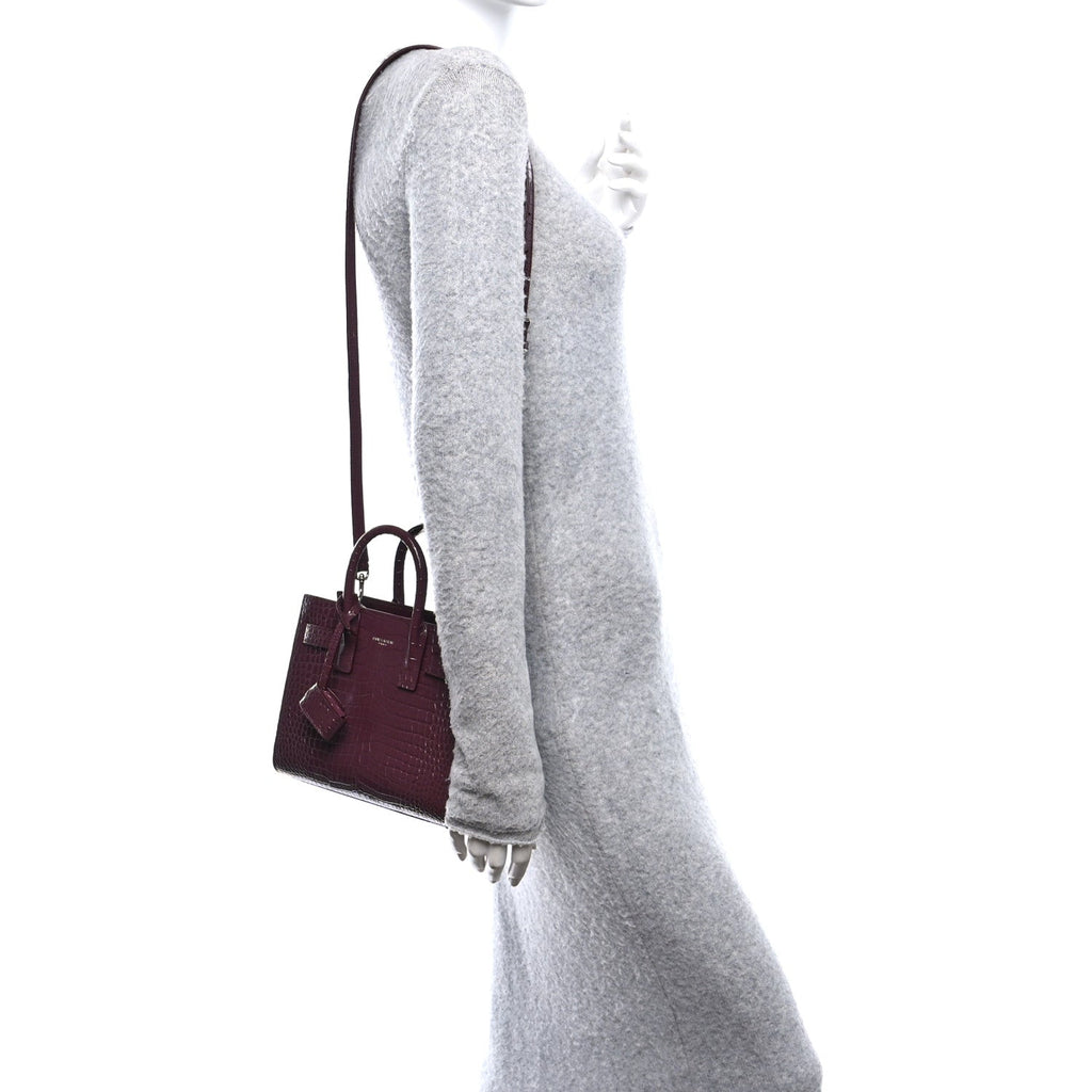 Calfskin Crocodile Embossed Nano Sac De Jour Bordeaux