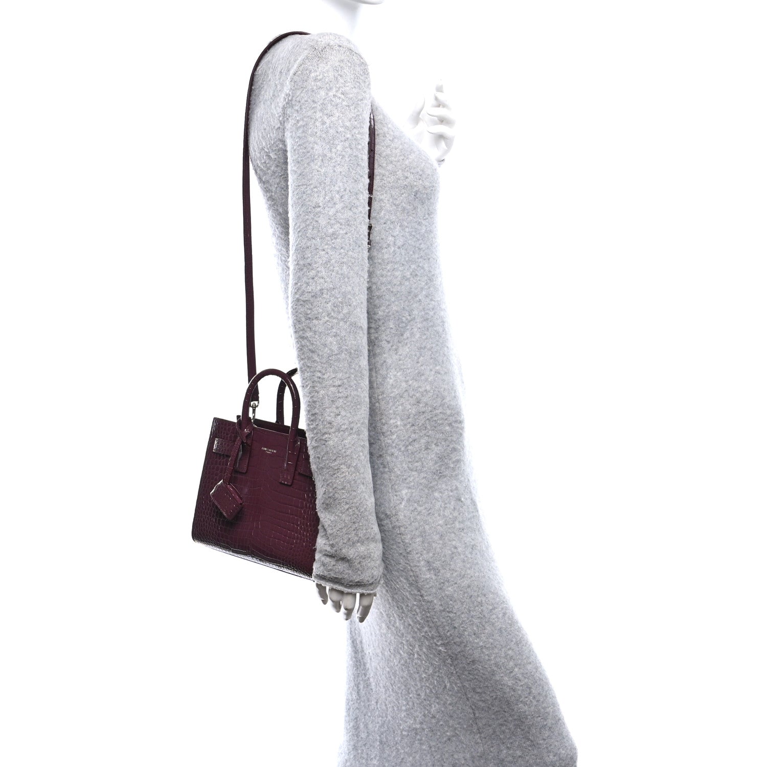 Calfskin Crocodile Embossed Nano Sac De Jour Bordeaux