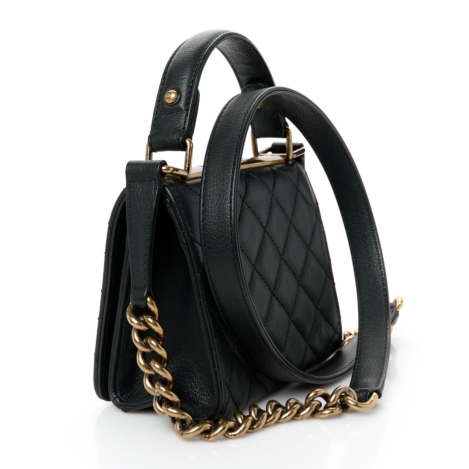 Goatskin Quilted Small Rita Top Handle Flap Black