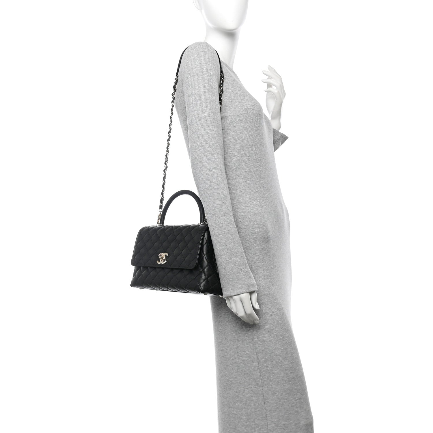 Caviar Quilted Small Coco Handle Flap Black
