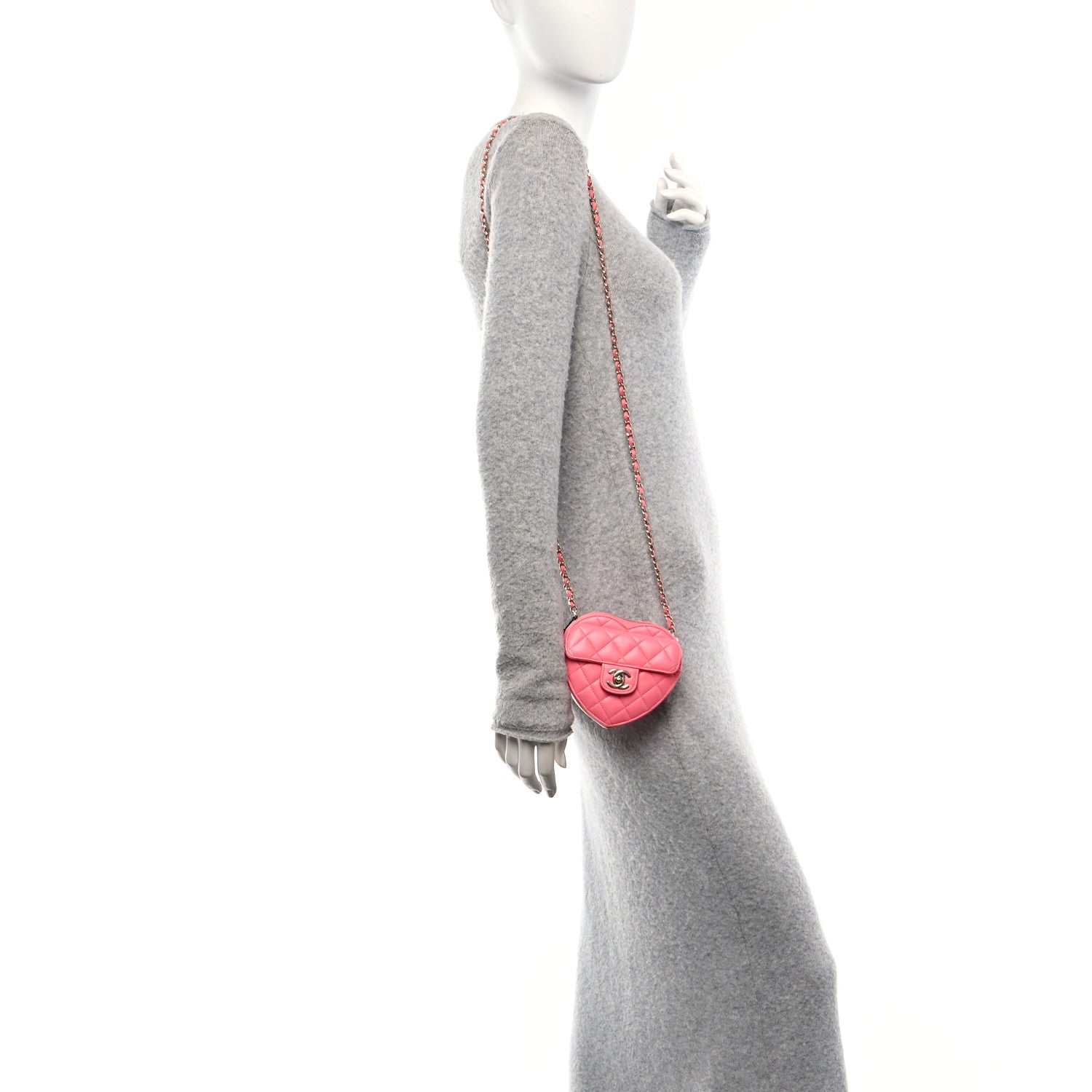 Lambskin Quilted CC In Love Heart Clutch With Chain Pink