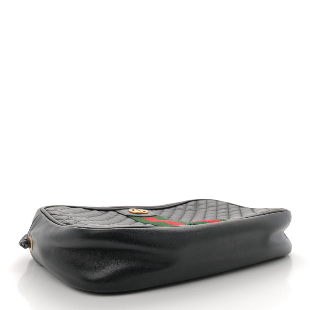 Calfskin Web Trapuntata Small GG Shoulder Bag Black