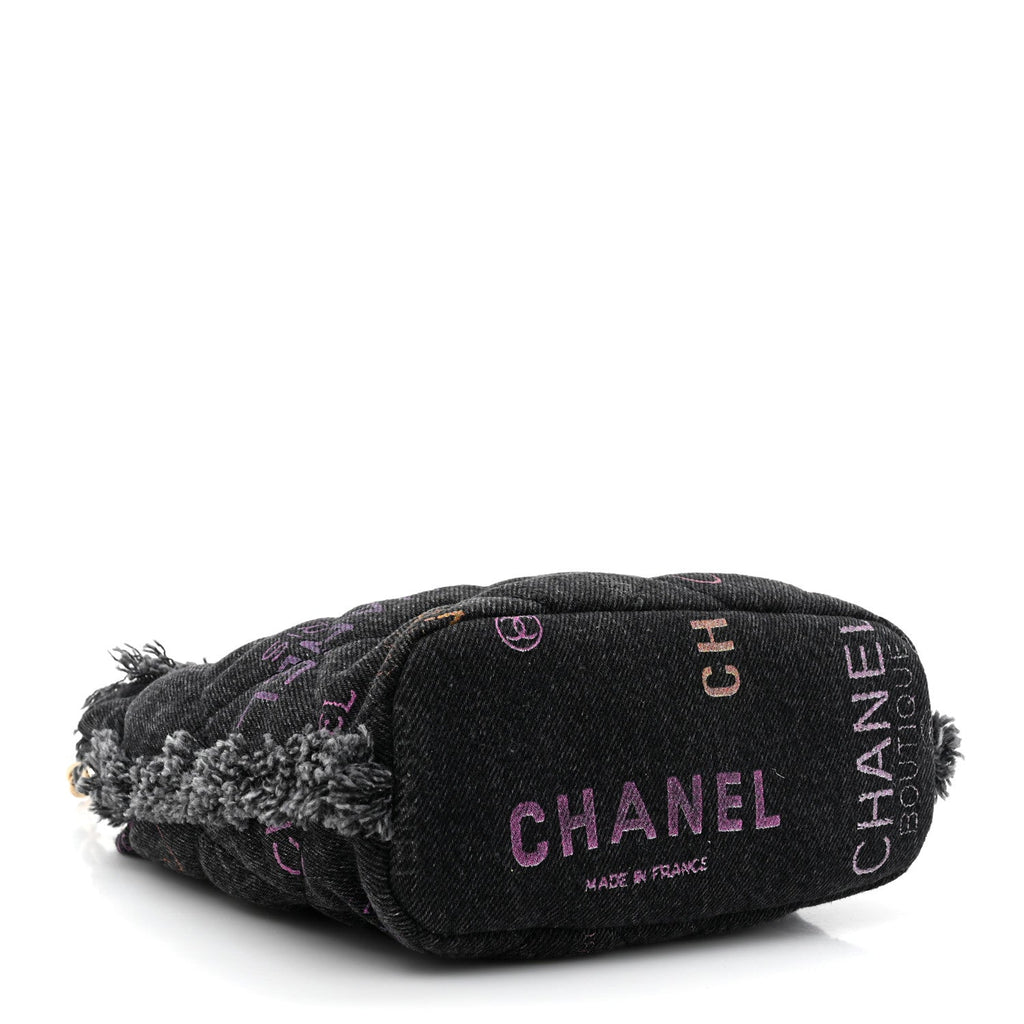 Denim Quilted Mood Small Bucket With Chain Black Multicolor