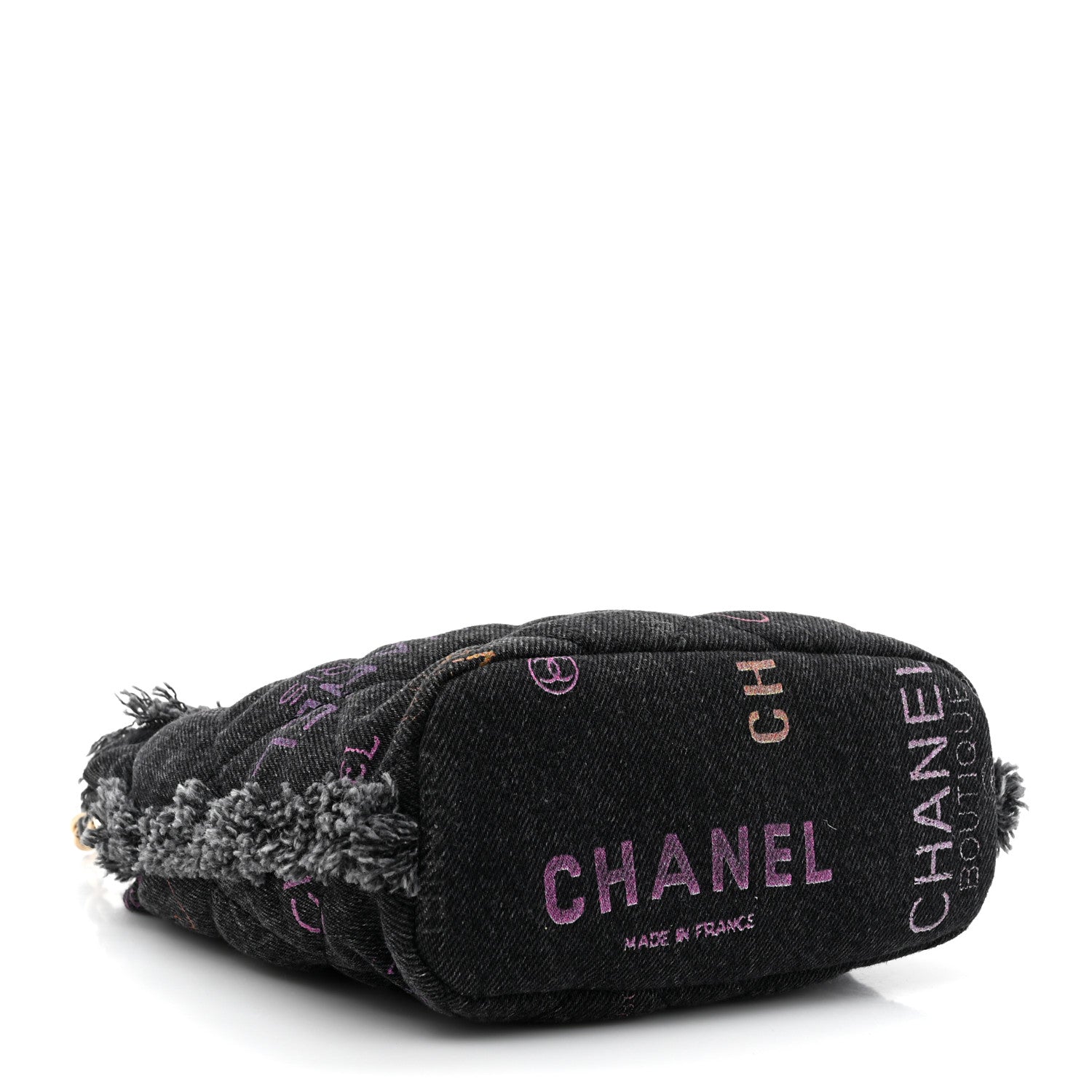 Denim Quilted Mood Small Bucket With Chain Black Multicolor