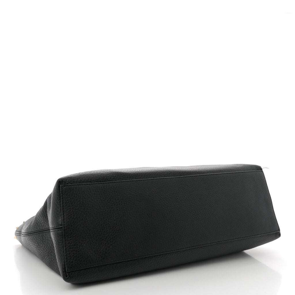 Grained Calfskin Rockstud Shoulder Tote Black