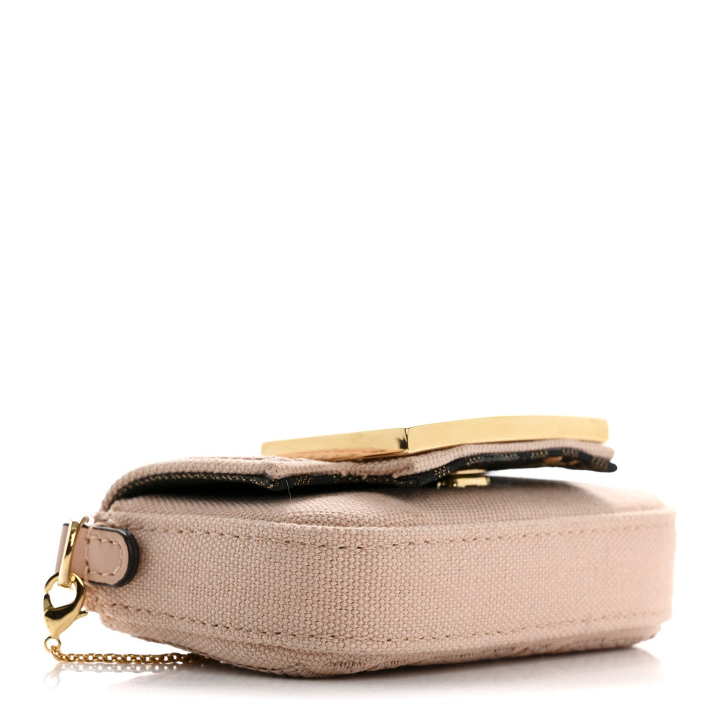 Canvas Vitello King FF Embroidered Nano Maxi Buckle Baguette Charm Rosa Quarzo