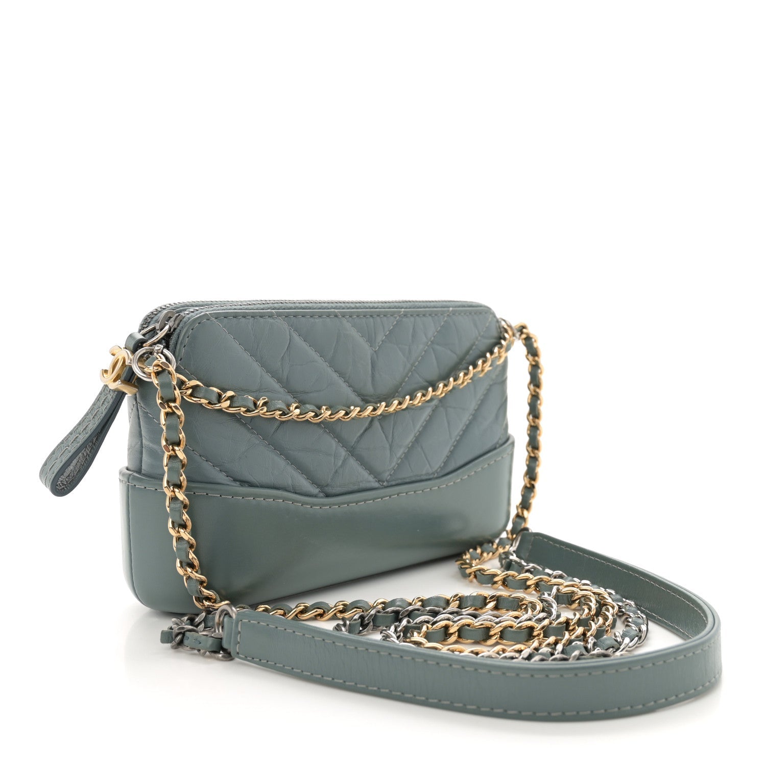 Aged Calfskin Quilted Small Gabrielle Clutch With Chain Light Blue