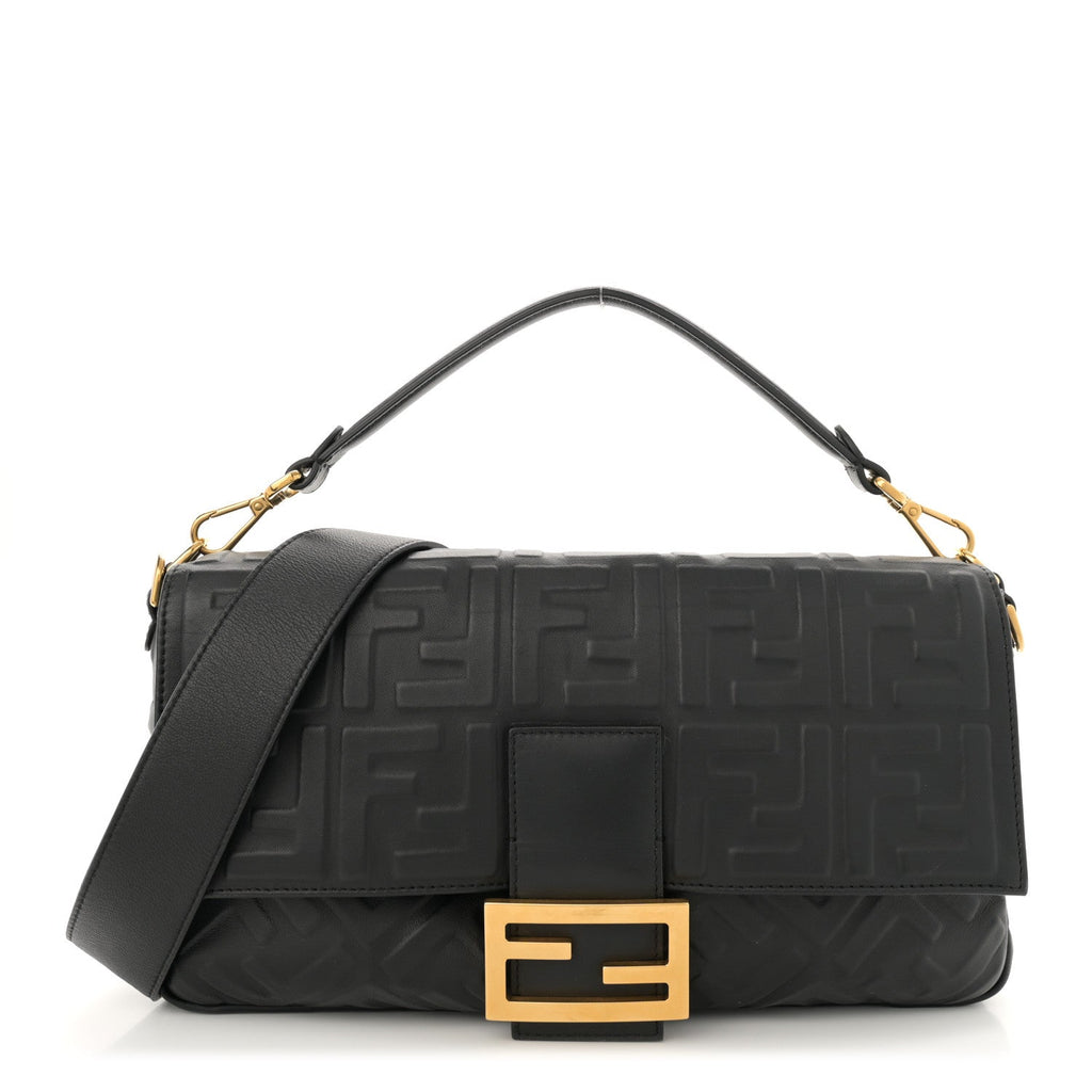 Nappa FF 1974 Embossed Large Baguette Black